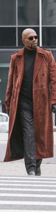 Jessie Usher Shaft Suede Leather Trench Coat - New American Jackets