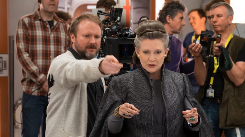 Rian Johnson with Carrie Fisher making The Last Jedi