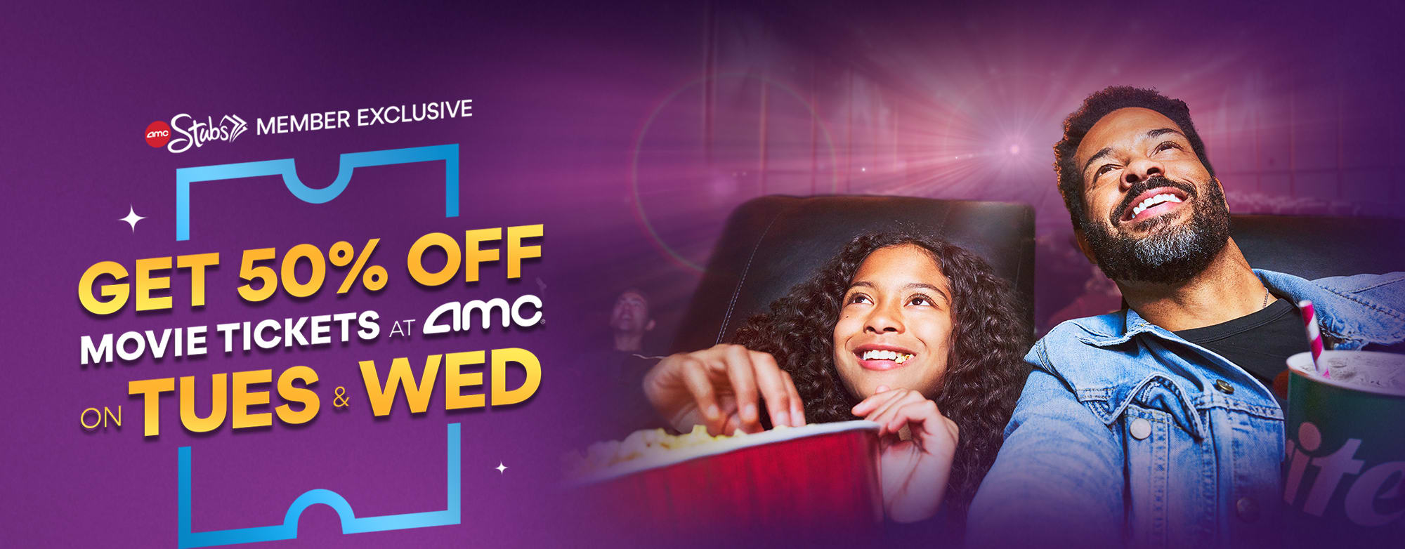 Get 50% off movie tickets at AMC on Tuesdays and Wednesdays