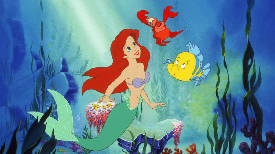 Ariel Flounder and Sebastian in The Little Mermaid