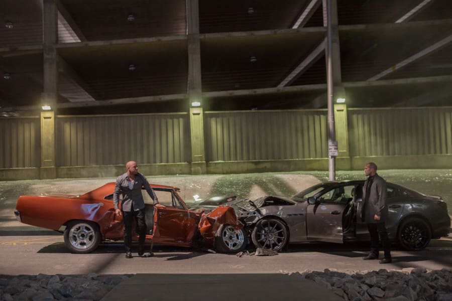 Shaw and Dom crash cars in Furious 7