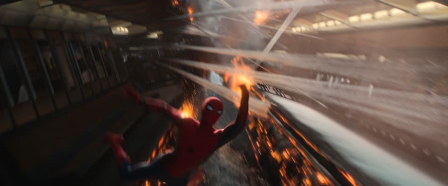 Spider-Man webs up the split ferry in Spider-Man Homecoming
