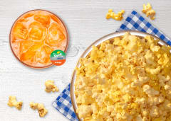 Large popcorn and fountain drink