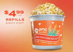 $4.99+tax Refills Each Visit - The 2022 Refillable Popcorn Bucket